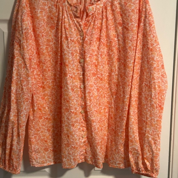 LOFT Orange Puff Sleeve Blouse with Tie Front - Picture 1 of 3